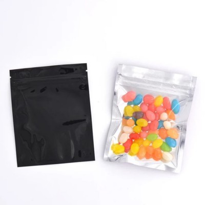 Front transparent back black colored mylar foil mini ziplock bags 75*100mm